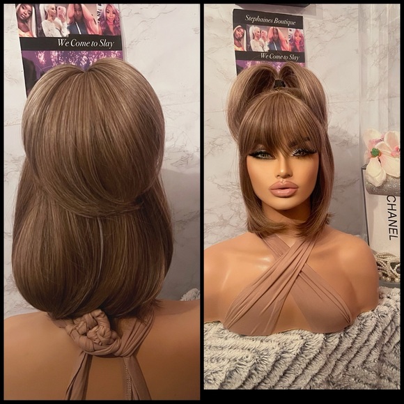 Human Hair Blended Bang Wig